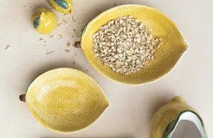 Hand-Painted Stoneware Lemon Shaped Bowls, Yellow, Set of 2