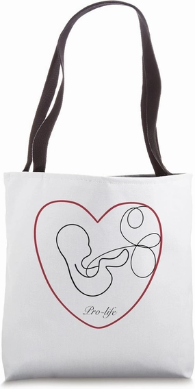 Hand drawn fetus in a heart pro life line drawing Tote Bag