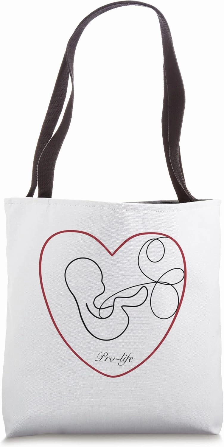 Hand drawn fetus in a heart pro life line drawing Tote Bag