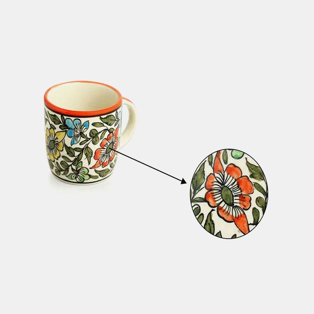 Hand Painted Ceramic Floral Coffee & Tea Mugs (Set of 2, 340 ml)