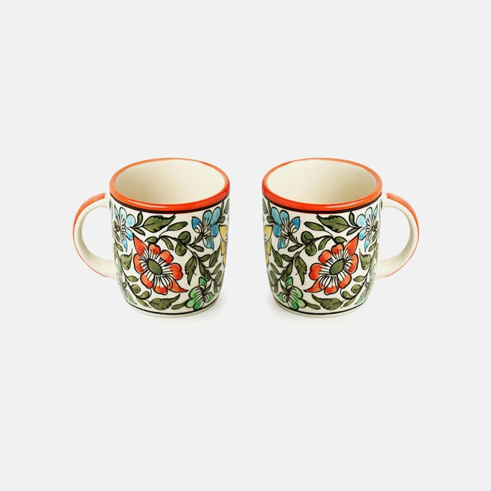 Hand Painted Ceramic Floral Coffee & Tea Mugs (Set of 2, 340 ml)