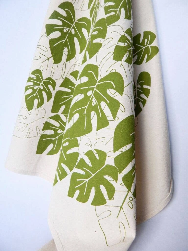Hand Painted Monstera Kitchen Dish Towel