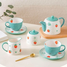 Hand Painted Strawberry Teapot Set - Ceramic Tea Set