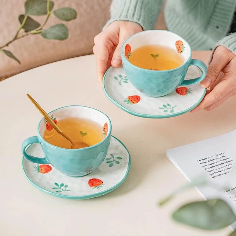 Hand Painted Strawberry Teapot Set - Ceramic Tea Set