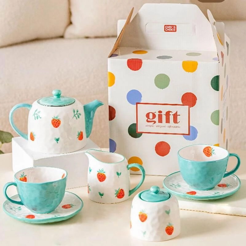 Hand Painted Strawberry Teapot Set - Ceramic Tea Set