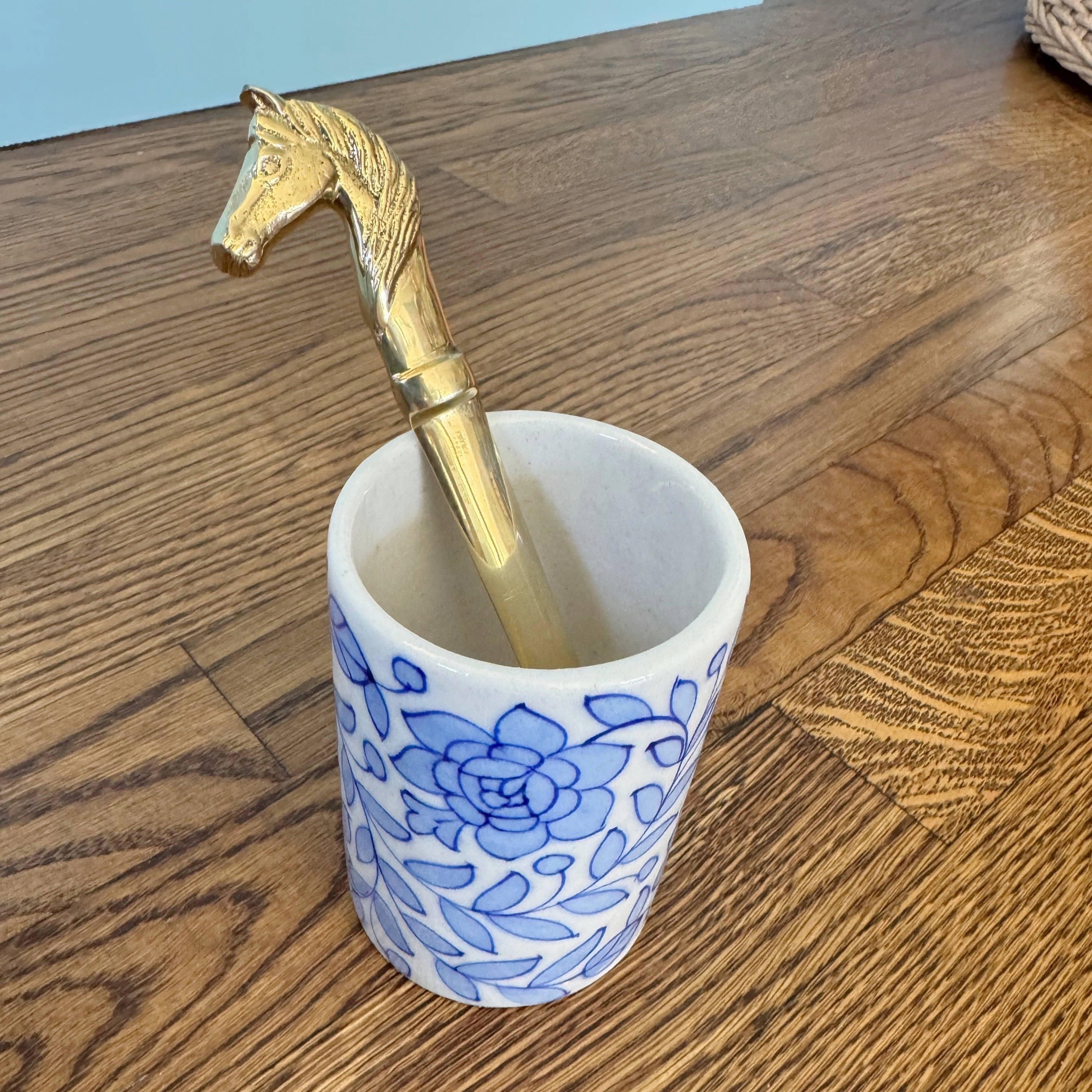 Hand Painted Tumbler, Blue Floral