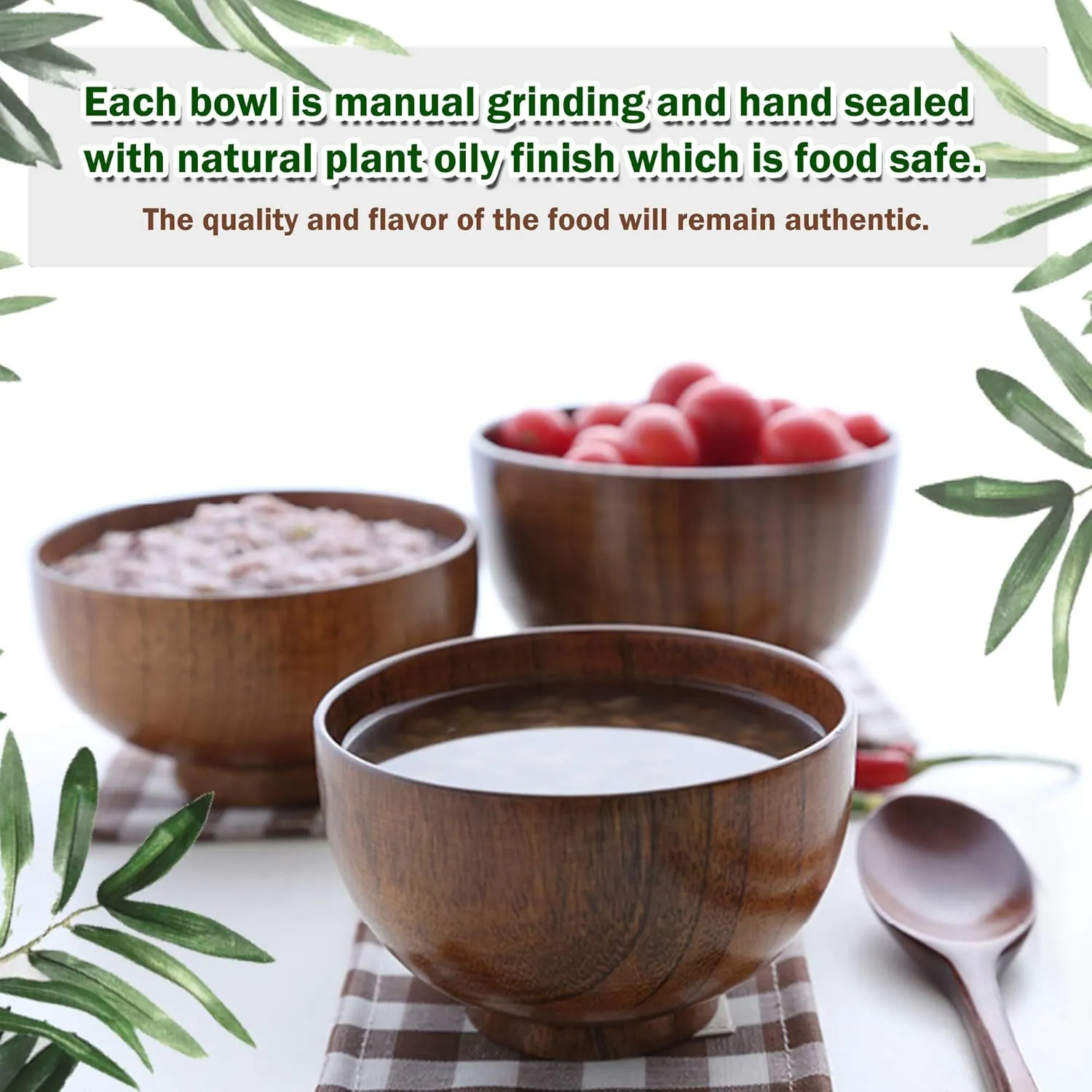 Handmade Wood Bowls, Jujube Wooden Japanese Bowls for Rice, Soup, Dip, Salad, Tea, Decoration 4 Sets (3.8 IN)