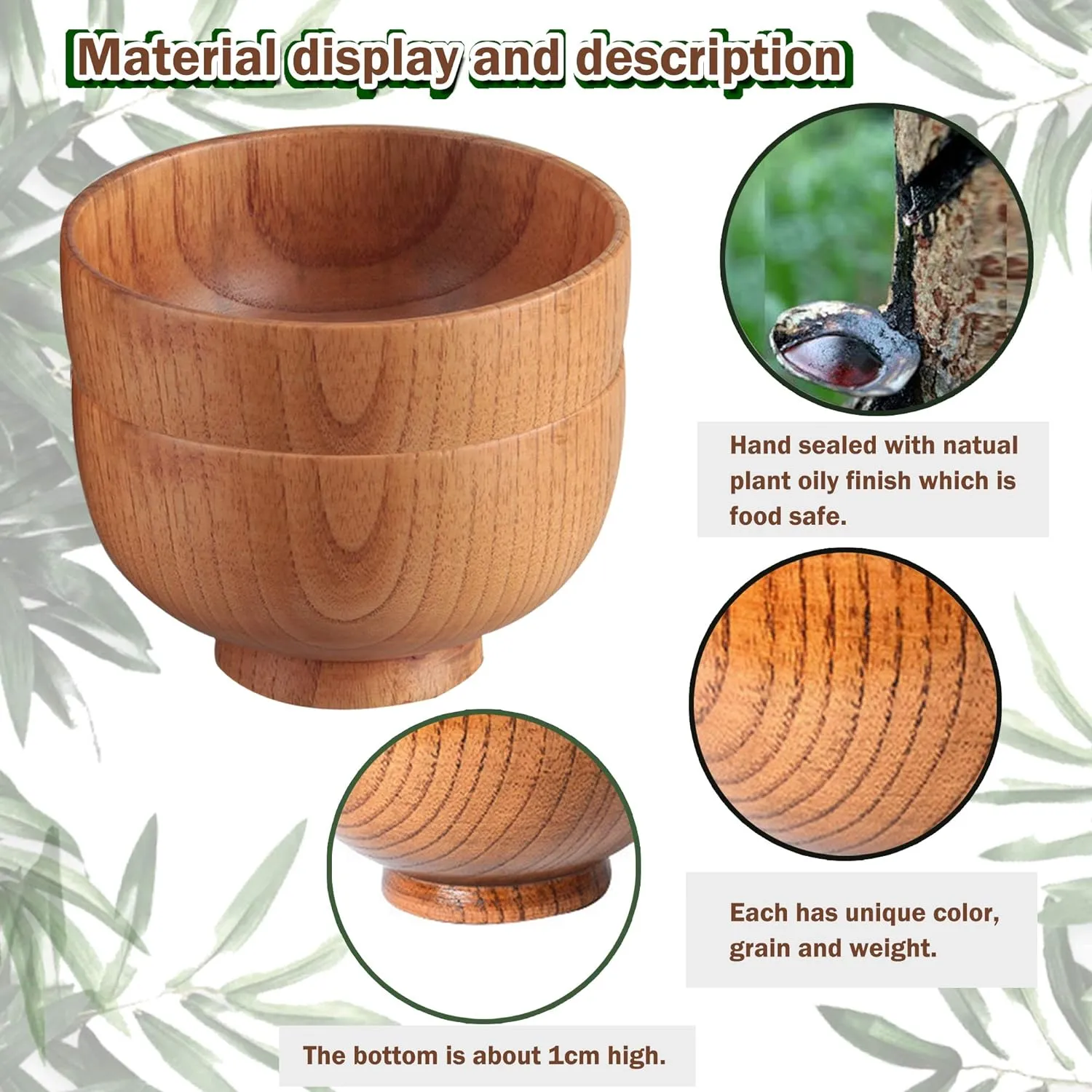 Handmade Wood Bowls, Jujube Wooden Japanese Bowls for Rice, Soup, Dip, Salad, Tea, Decoration 4 Sets (3.8 IN)