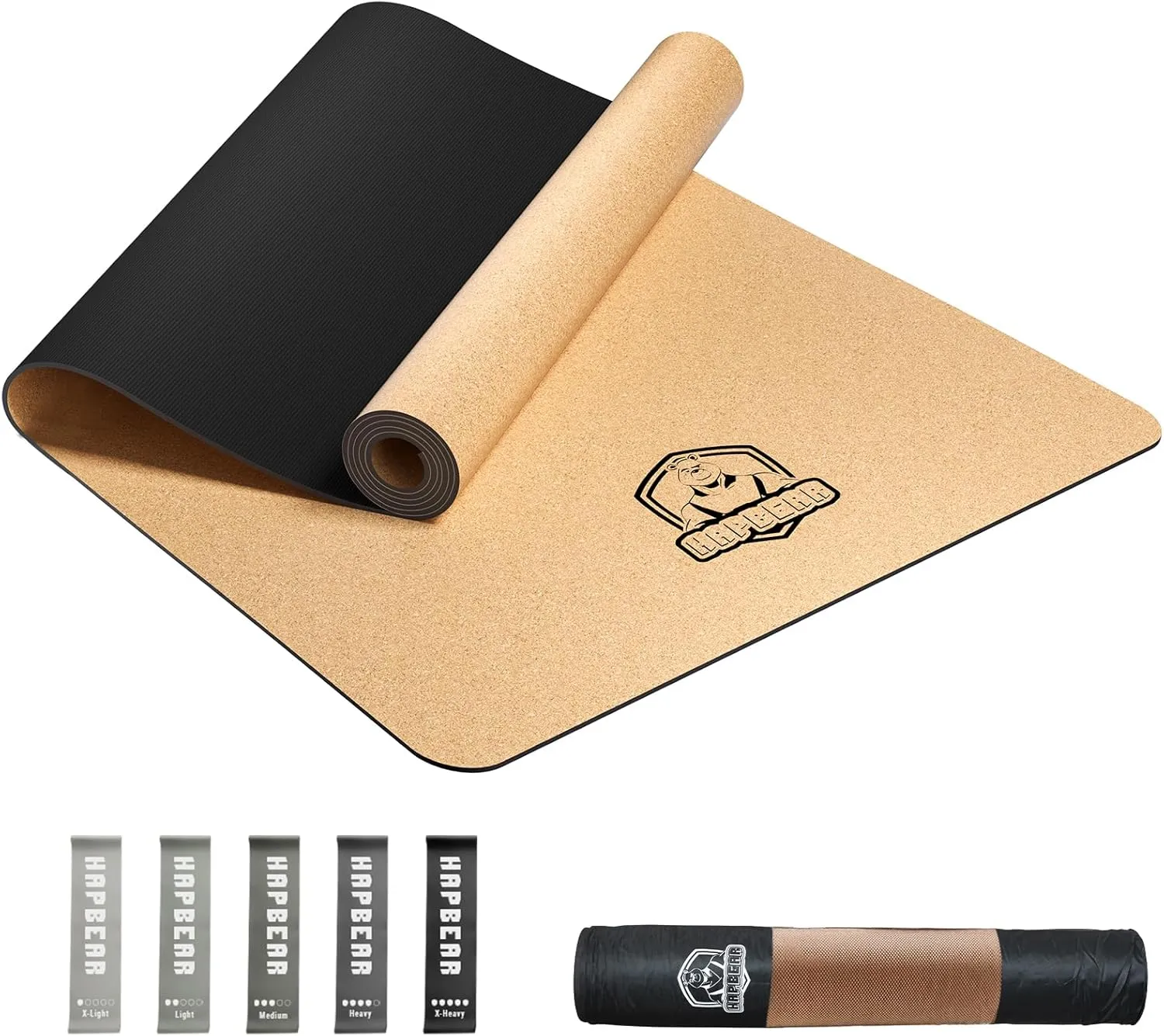 HAPBEAR Large Cork Yoga Mat - 72"x36" Wide Non-Slip for Home Workout, Yoga, Pilates & Stretching - 6mm Cushioned Support - Eco-Friendly & Durable - Bonus Resistance Bands & Carry Bag Included
