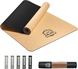 HAPBEAR Large Cork Yoga Mat - 72"x36" Wide Non-Slip for Home Workout, Yoga, Pilates & Stretching - 6mm Cushioned Support - Eco-Friendly & Durable - Bonus Resistance Bands & Carry Bag Included