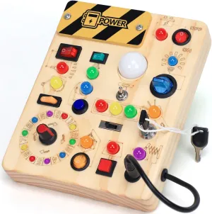 HarVow Busy Board with LED Light Switches, Montessori Toys for 1 2 3 Years Old, Toddlers Wooden Toy Sensory Activity Board, Travel Toys for 1  Year Old Boy & Girl Birthday Gift
