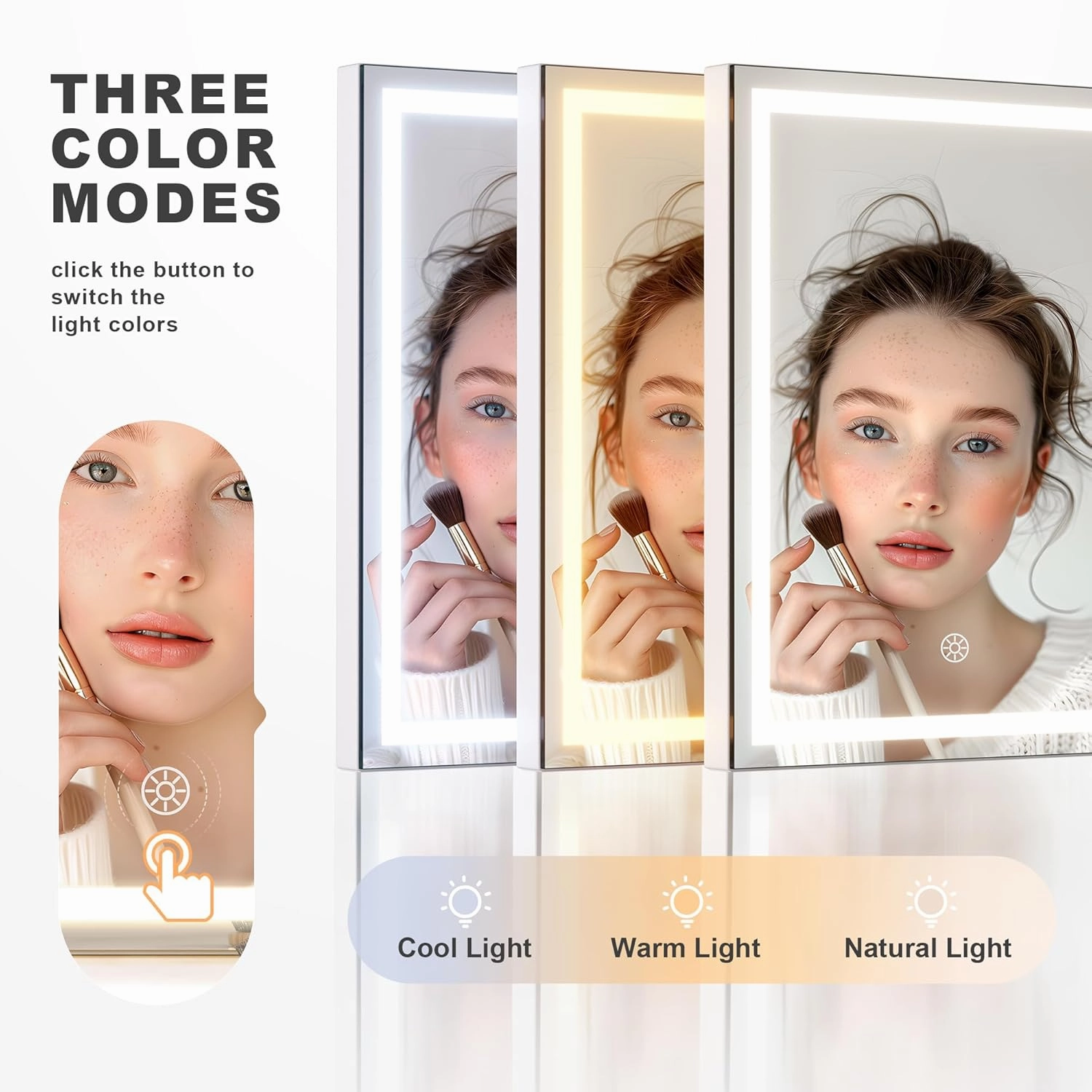Hasipu Vanity Mirror with Lights and Bluetooth Speaker, 11.4" x 13.8" LED Makeup Mirror with 10X Magnification, Smart Touch 3 Colors Dimmable, Brightness Adjustment, 360° Rotation, White