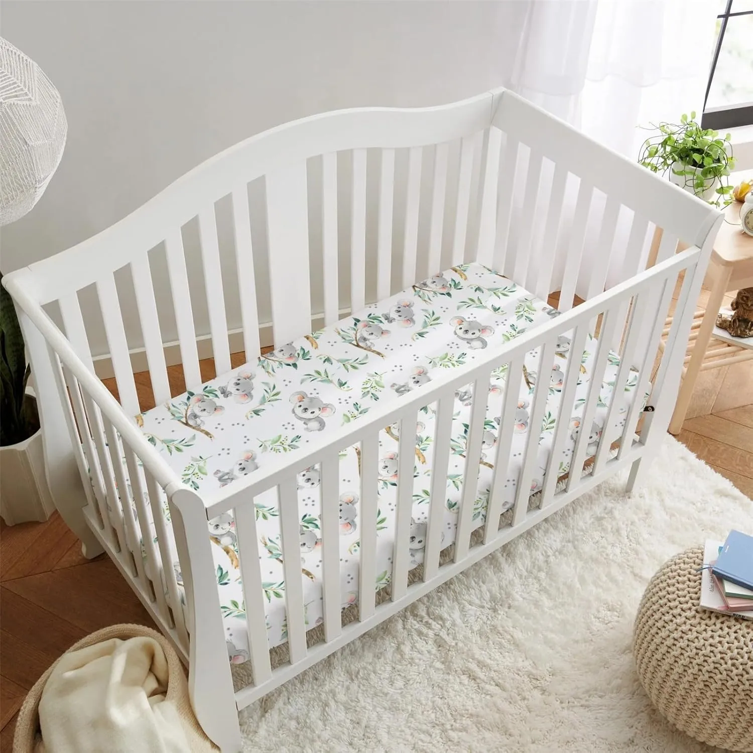 HawSkgFub Koala Bear Leaf Fitted Standard Crib Sheet for Baby Boy Girl, Neutral Australian Animal Toddler Mattress Cover, Soft Breathable Stretchy Nursery Bed Sheets Decor Kids Gift 52" x 28"