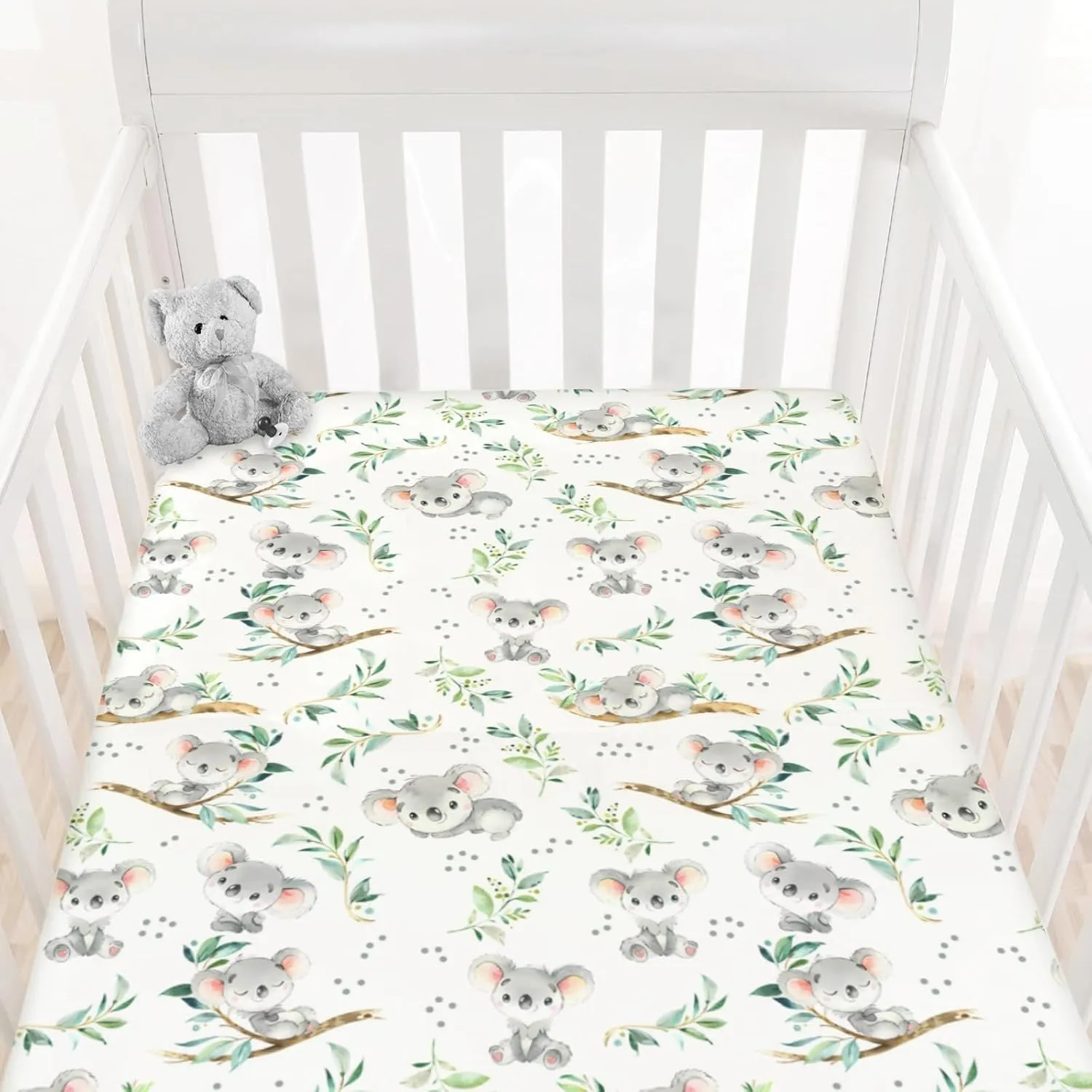 HawSkgFub Koala Bear Leaf Fitted Standard Crib Sheet for Baby Boy Girl, Neutral Australian Animal Toddler Mattress Cover, Soft Breathable Stretchy Nursery Bed Sheets Decor Kids Gift 52" x 28"