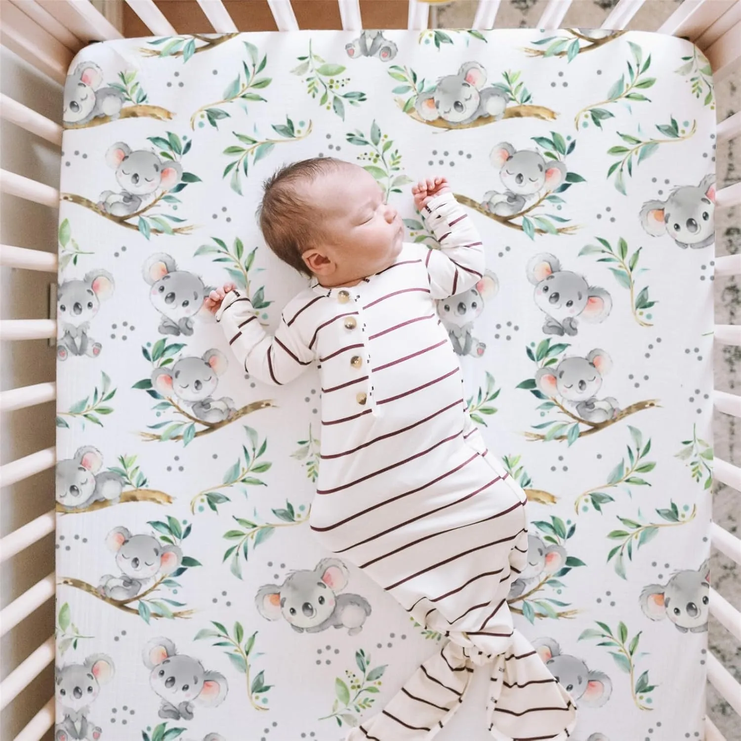 HawSkgFub Koala Bear Leaf Fitted Standard Crib Sheet for Baby Boy Girl, Neutral Australian Animal Toddler Mattress Cover, Soft Breathable Stretchy Nursery Bed Sheets Decor Kids Gift 52" x 28"