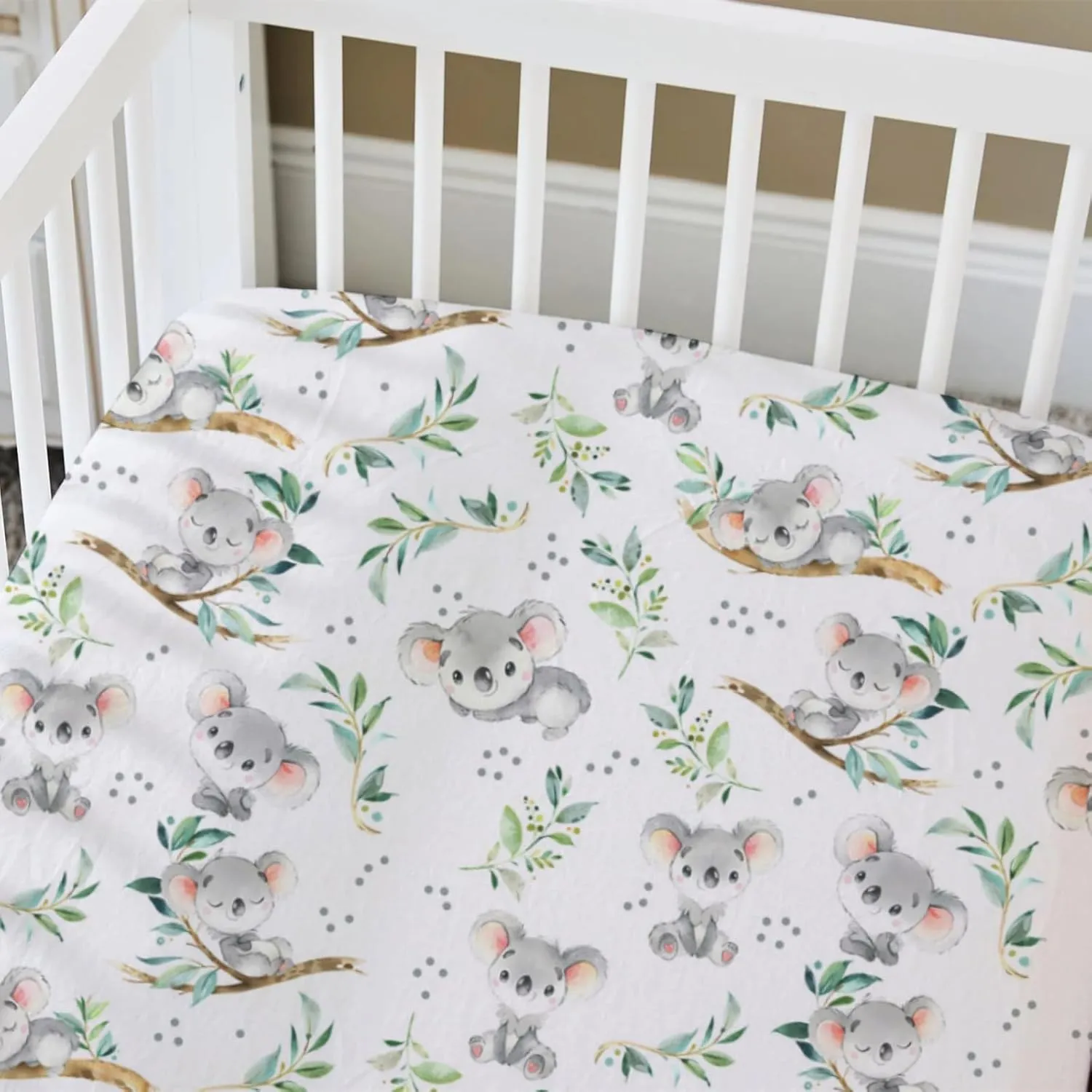 HawSkgFub Koala Bear Leaf Fitted Standard Crib Sheet for Baby Boy Girl, Neutral Australian Animal Toddler Mattress Cover, Soft Breathable Stretchy Nursery Bed Sheets Decor Kids Gift 52" x 28"