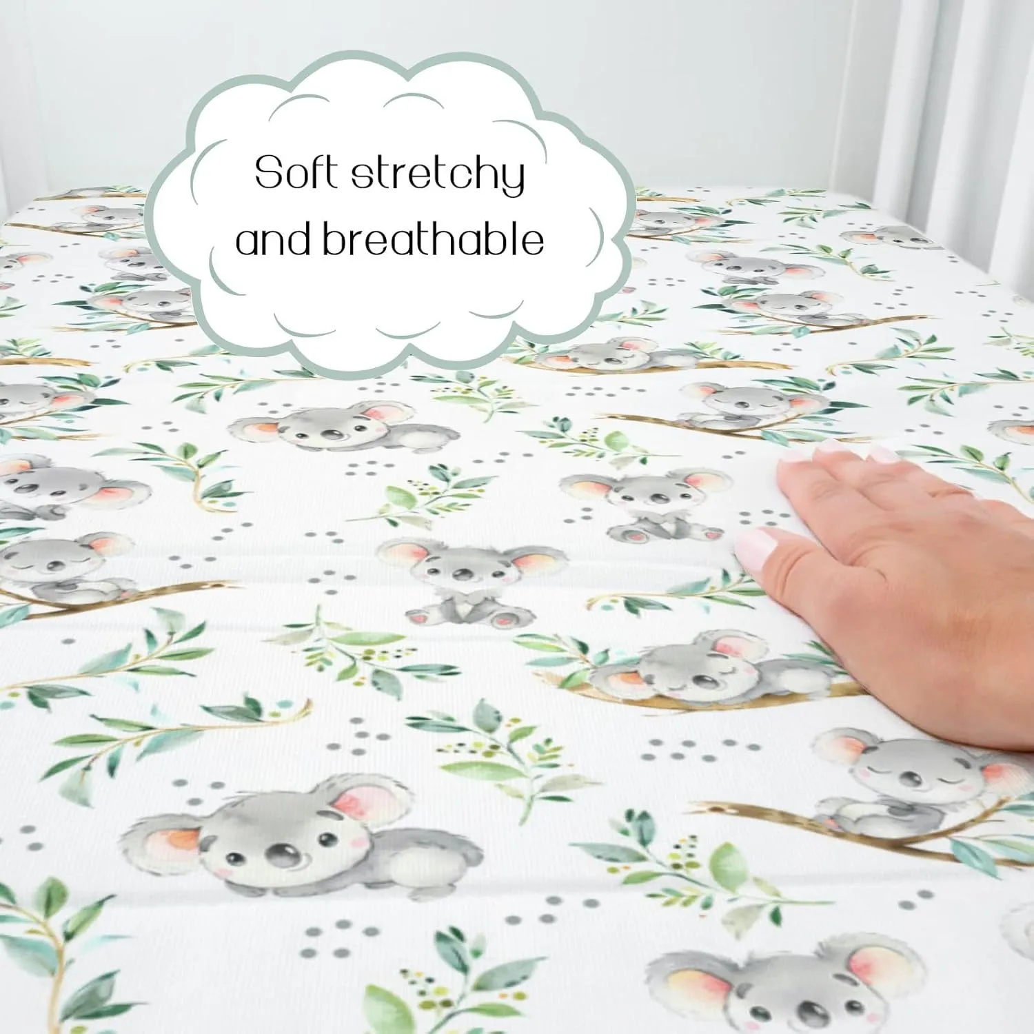 HawSkgFub Koala Bear Leaf Fitted Standard Crib Sheet for Baby Boy Girl, Neutral Australian Animal Toddler Mattress Cover, Soft Breathable Stretchy Nursery Bed Sheets Decor Kids Gift 52" x 28"