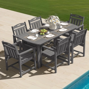 HDPE Outdoor Dining Set 7-Piece Outdoor Table and Chairs with Umbrella Hole, All-Weather Patio Dining Set for 6, Durable Patio Furniture Set for Backyard, Garden, Lawn & Poolside, Grey