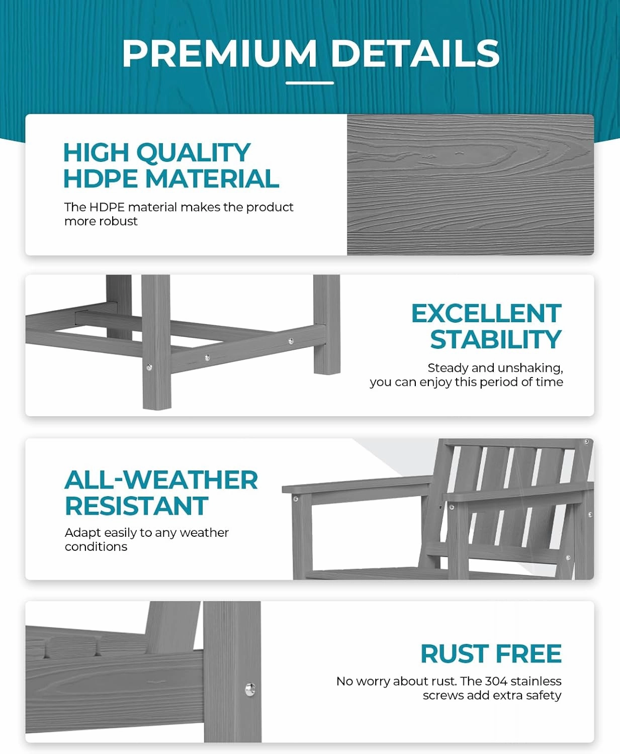 HDPE Outdoor Dining Set 7-Piece Outdoor Table and Chairs with Umbrella Hole, All-Weather Patio Dining Set for 6, Durable Patio Furniture Set for Backyard, Garden, Lawn & Poolside, Grey