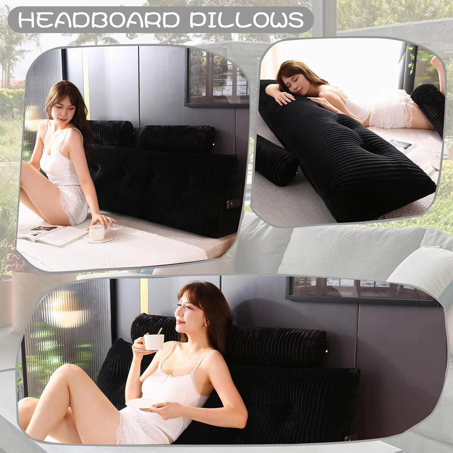 Headboard Wedge Pillow with 2 Pack Neck Roll Pillows Large Wedge Headboard Pillow Reading Pillow Soft and Supportive with Removable Cover