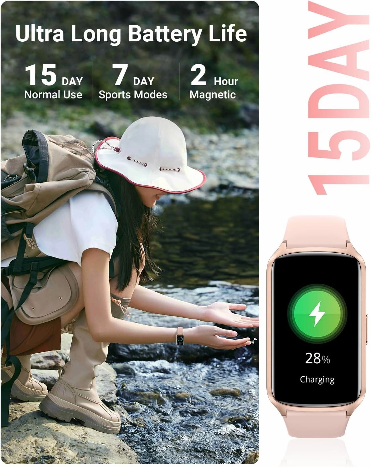 Health Fitness Tracker with 24/7 Heart Rate, Blood Oxygen, Blood Pressure, Sleep Tracker, 5ATM Waterproof Activity Trackers with Step Tracker, Pedometer (S & L Bands Included)