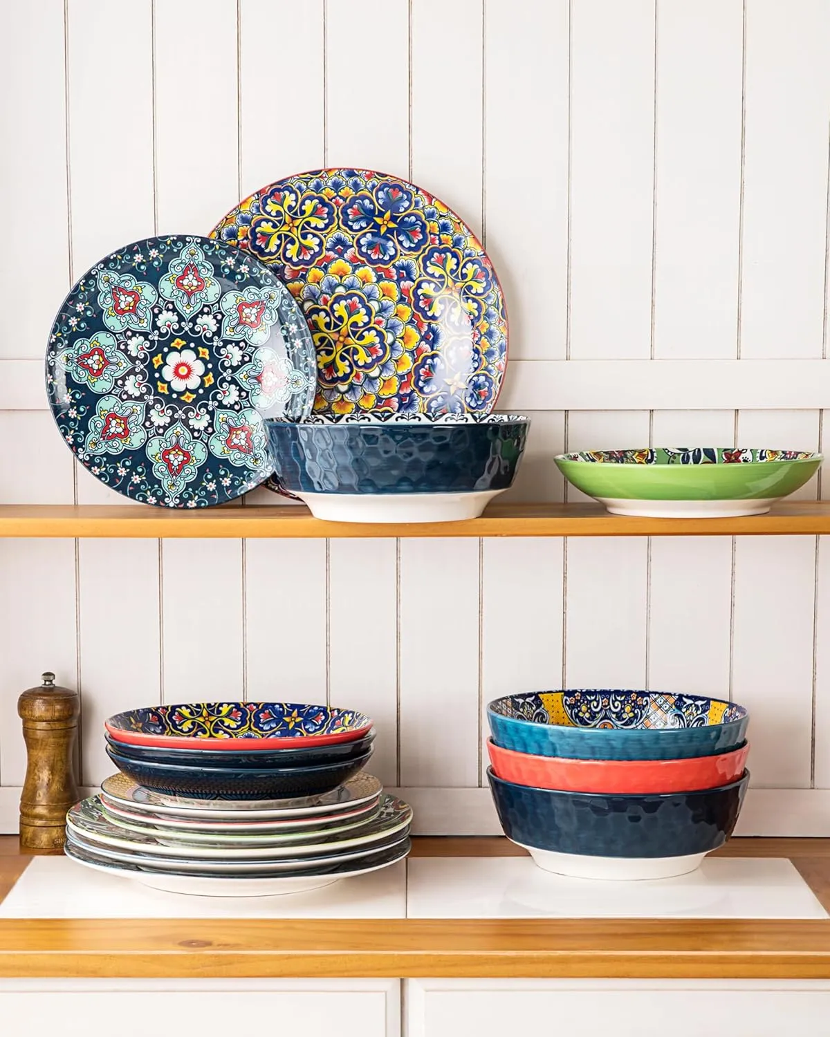 HENXFEN LEAD Large Salad Bowl Sets for Serving Soup, Ramen, Pasta, Fruit, Snacks - 48 Oz Big Ceramic Bowls for Family, Kitchen Cooking, Dinner Party - Set of 2
