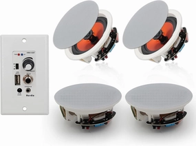 Herdio 6.5'' Bluetooth in Wall in Ceiling Speakers 600W 2-Way Flush Mount Speakers System with Wall Amplifier Receiver for Home Theater Office Bathroom(2Pairs, Paintable-Grille)