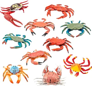 Hiawbon 10 Pieces Realistic Crab Figurine Models Artifical Plastic Crab Hand Painted Small Crab Figures