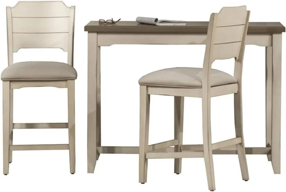Hillsdale Furniture Hillsdale Clarion Counter Height Wood Slat Back Stools 3 Piece Console Set, Distressed Gray/Sea White