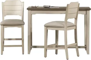 Hillsdale Furniture Hillsdale Clarion Counter Height Wood Slat Back Stools 3 Piece Console Set, Distressed Gray/Sea White