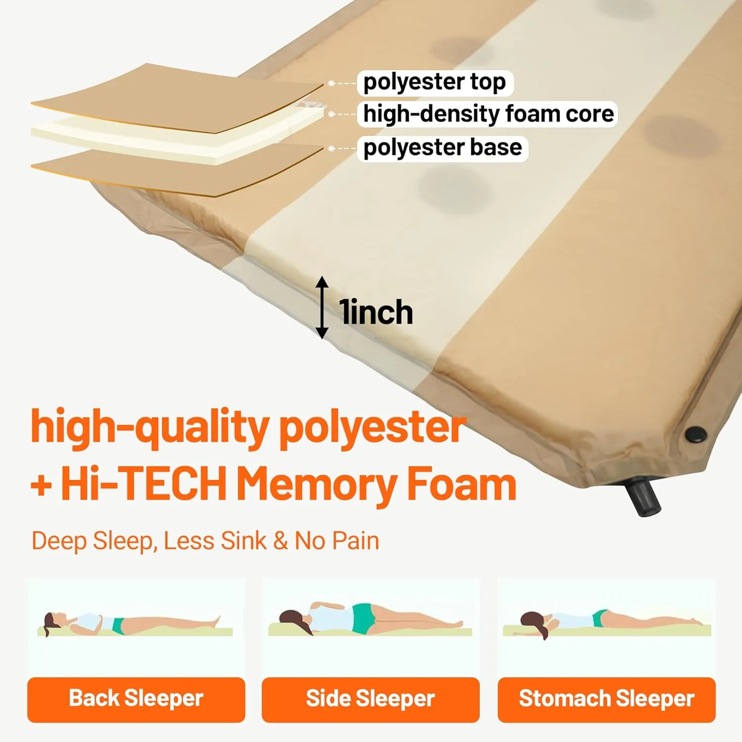 Himalaya Inflatable Camping Sleeping Mat Compact Camping Pad for Backpacking Hiking Lightweight Sleep Pad with Pillow Foam Sleeping Mat