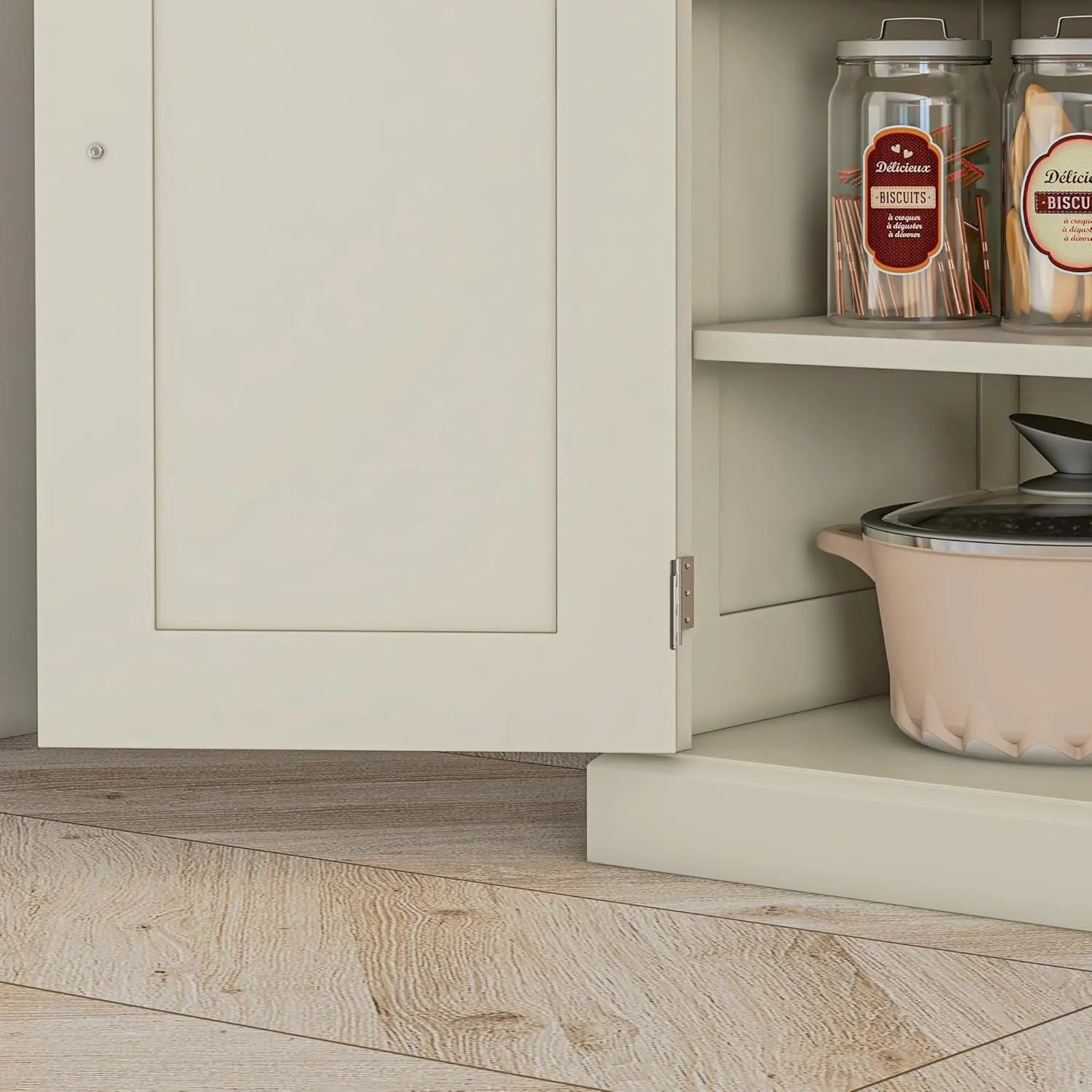 HOMCOM 72" Traditional Kitchen Pantry Cabinet, Freestanding Tall Storage Cabinet with 4 Doors, Drawer and 3 Adjustable Shelves for Dining Room, Cream White