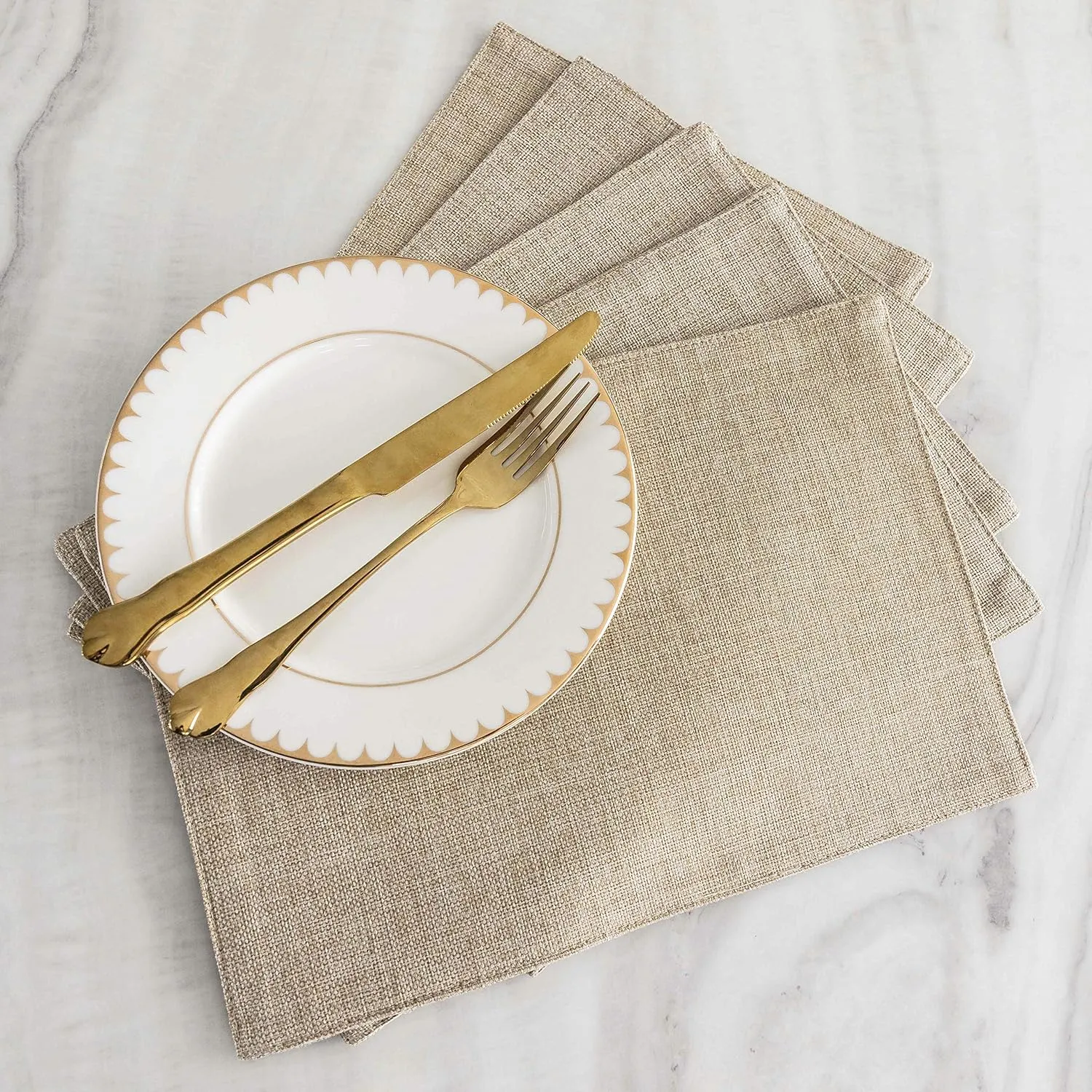 Home Brilliant Placemats Set of 8 Heat Resistant Dining Table Place Mats Plate Mat Cloth Placemats Kitchen Table Mats Indoor Outdoor, Light Linen