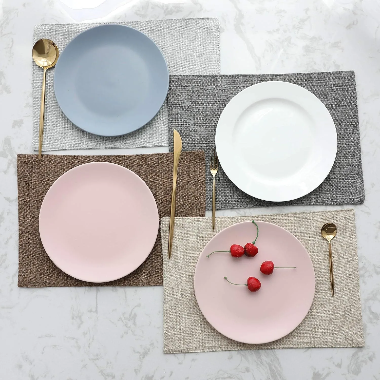 Home Brilliant Placemats Set of 8 Heat Resistant Dining Table Place Mats Plate Mat Cloth Placemats Kitchen Table Mats Indoor Outdoor, Light Linen