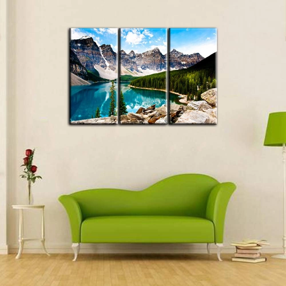 House Decorations Living Room Moraine Lake Pictures Landscape Paintings on Canvas3 Piece Canvas Wall Art Modern Artwork Home Decor Giclee Framed Gallery-Wrapped Stretched Ready to Hang(24''x36'')