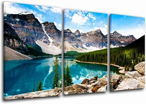 House Decorations Living Room Moraine Lake Pictures Landscape Paintings on Canvas3 Piece Canvas Wall Art Modern Artwork Home Decor Giclee Framed Gallery-Wrapped Stretched Ready to Hang(24''x36'')