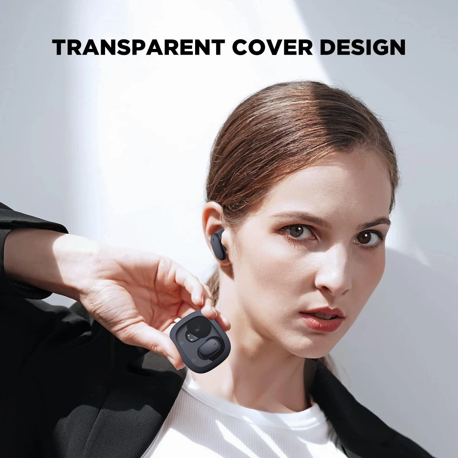 HTC True Wireless Bluetooth Earbuds 9 Bluetooth 5.3, in-Ear Earphones Transparent Case Design with Wireless Charging Fuction, 24Hour Playtime/Game Modes/Built-in Mic/Touch Control -Black