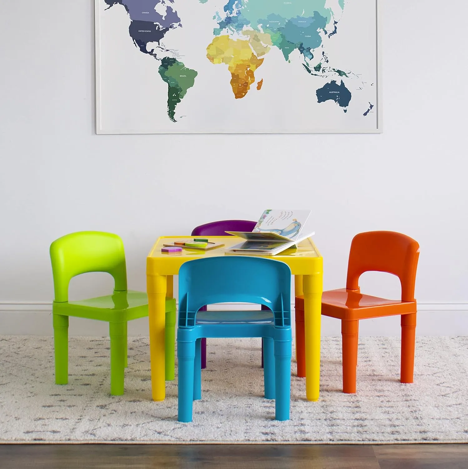 Humble Crew Kids Table and 4 Chair Set, Yellow Table with Chairs - Sturdy Toddler Activity Table for Playtime, Arts, Crafts, Reading, and More - 5-Piece Children’s Furniture for Daycare Playroom