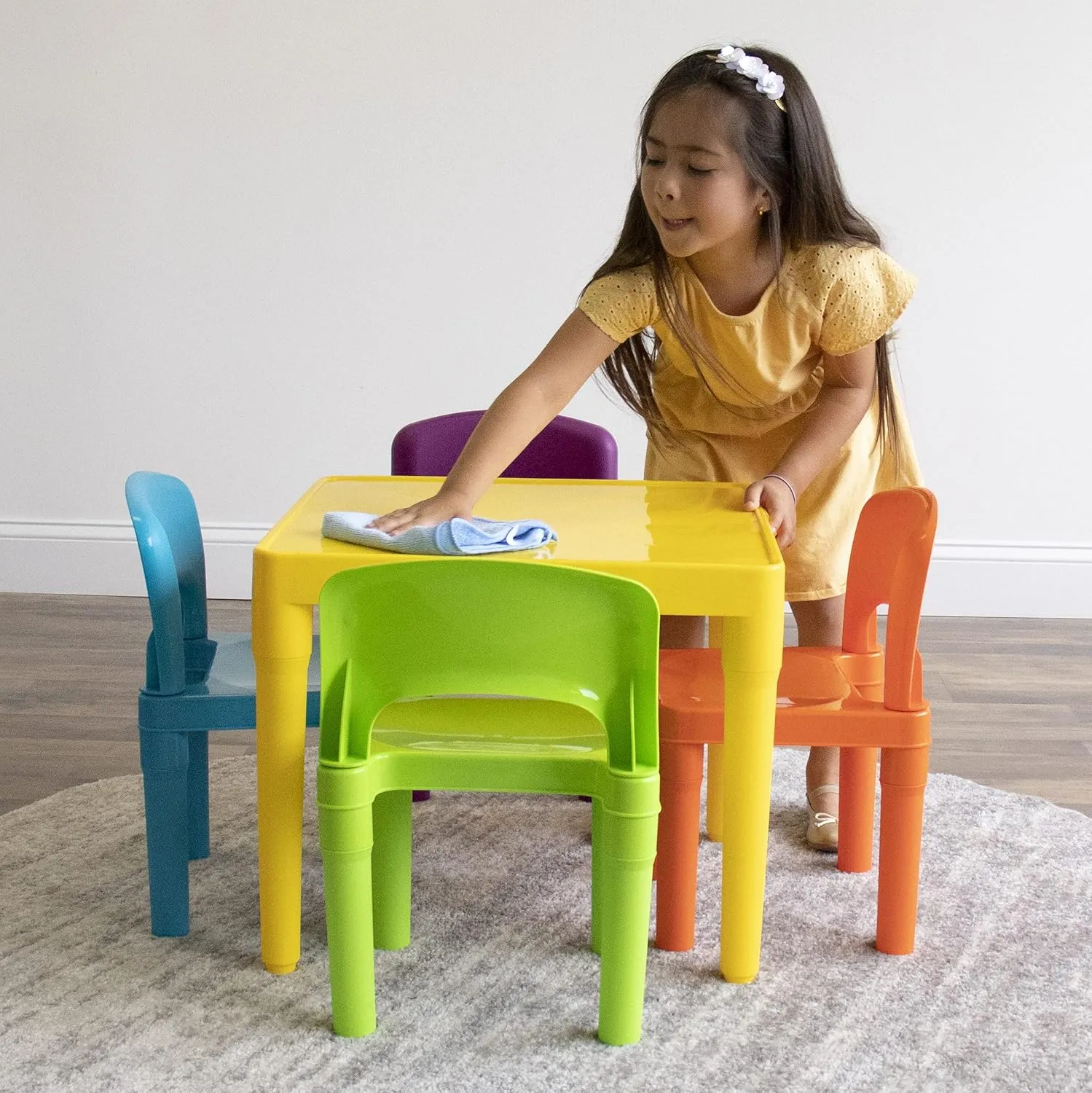 Humble Crew Kids Table and 4 Chair Set, Yellow Table with Chairs - Sturdy Toddler Activity Table for Playtime, Arts, Crafts, Reading, and More - 5-Piece Children’s Furniture for Daycare Playroom