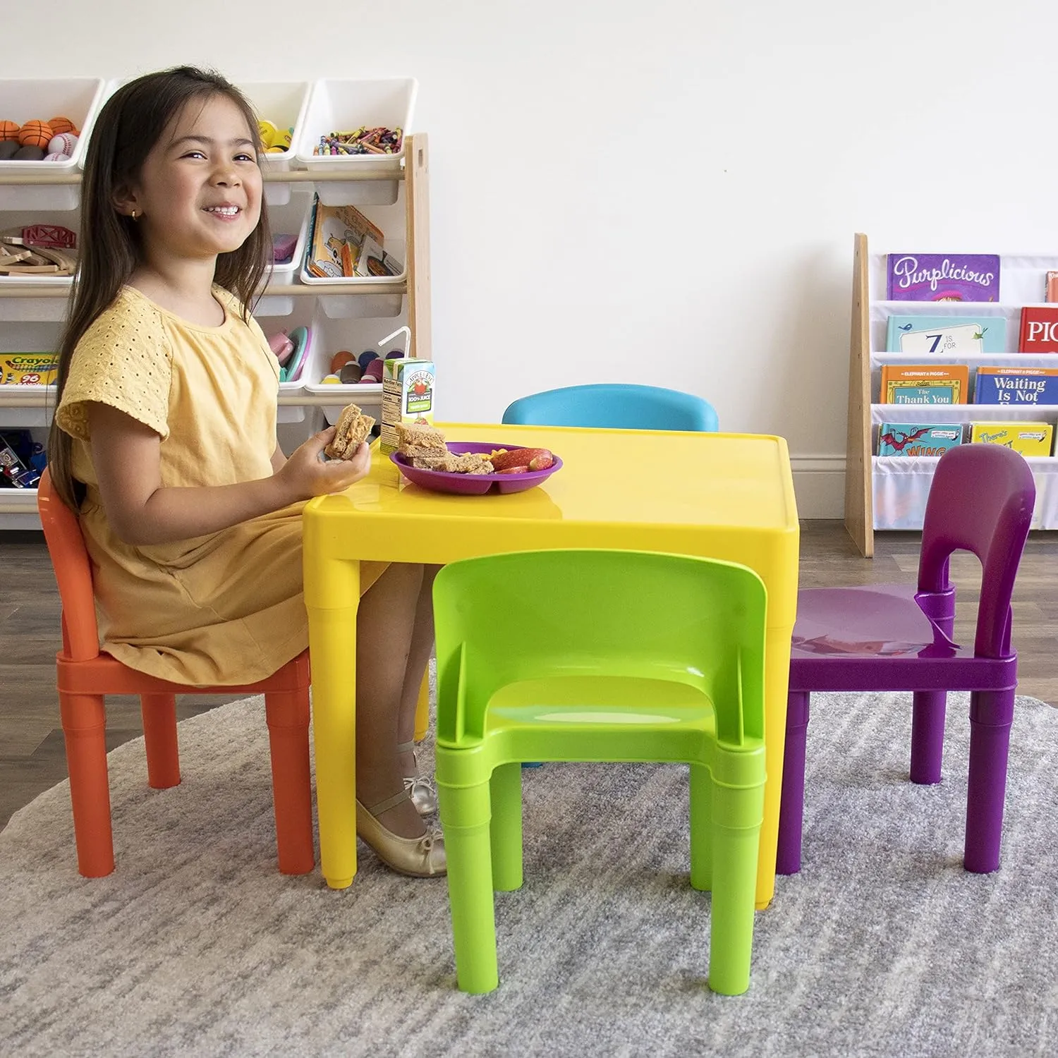 Humble Crew Kids Table and 4 Chair Set, Yellow Table with Chairs - Sturdy Toddler Activity Table for Playtime, Arts, Crafts, Reading, and More - 5-Piece Children’s Furniture for Daycare Playroom