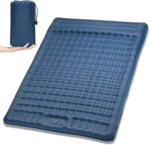 HXBER Inflatable Double Sleeping Pad Extra Thick 5 Inch Sleeping Pad Mat Air Mattress with Built-in Pump for Camping Backpacking Hiking Traveling Tent, Blue