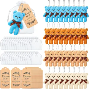 HyDren 120 Pcs Mini Plush Bear Baby Shower Favors Bulk 4.7 Inches Plush Bear Keychains Thank You Tags with Organza Bags Baby Shower Decorations Guests Souvenirs(Elegant Color)