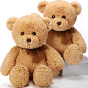 HyDren 2 Pack Plush Bear Stuffed Animals 18 Inch Cuddly Stuffed Bear Plushies with Bow for Birthday Gifts Baby Shower Party Favor Decors(Light Brown)