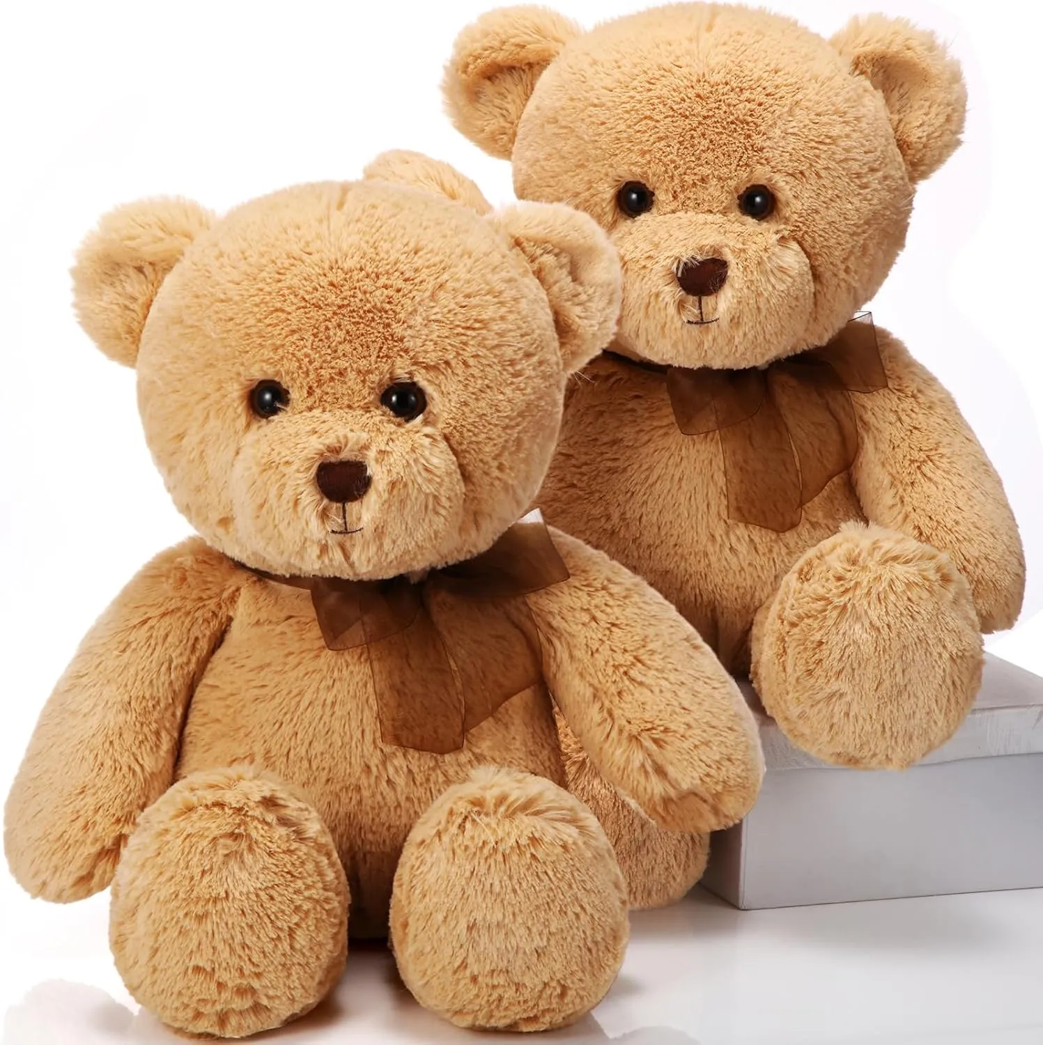 HyDren 2 Pack Plush Bear Stuffed Animals 18 Inch Cuddly Stuffed Bear Plushies with Bow for Birthday Gifts Baby Shower Party Favor Decors(Light Brown)