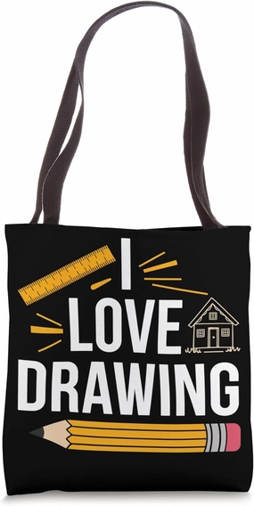 I Love Drawing Pencil Ruler House Art Tote Bag
