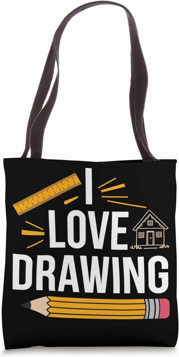 I Love Drawing Pencil Ruler House Art Tote Bag