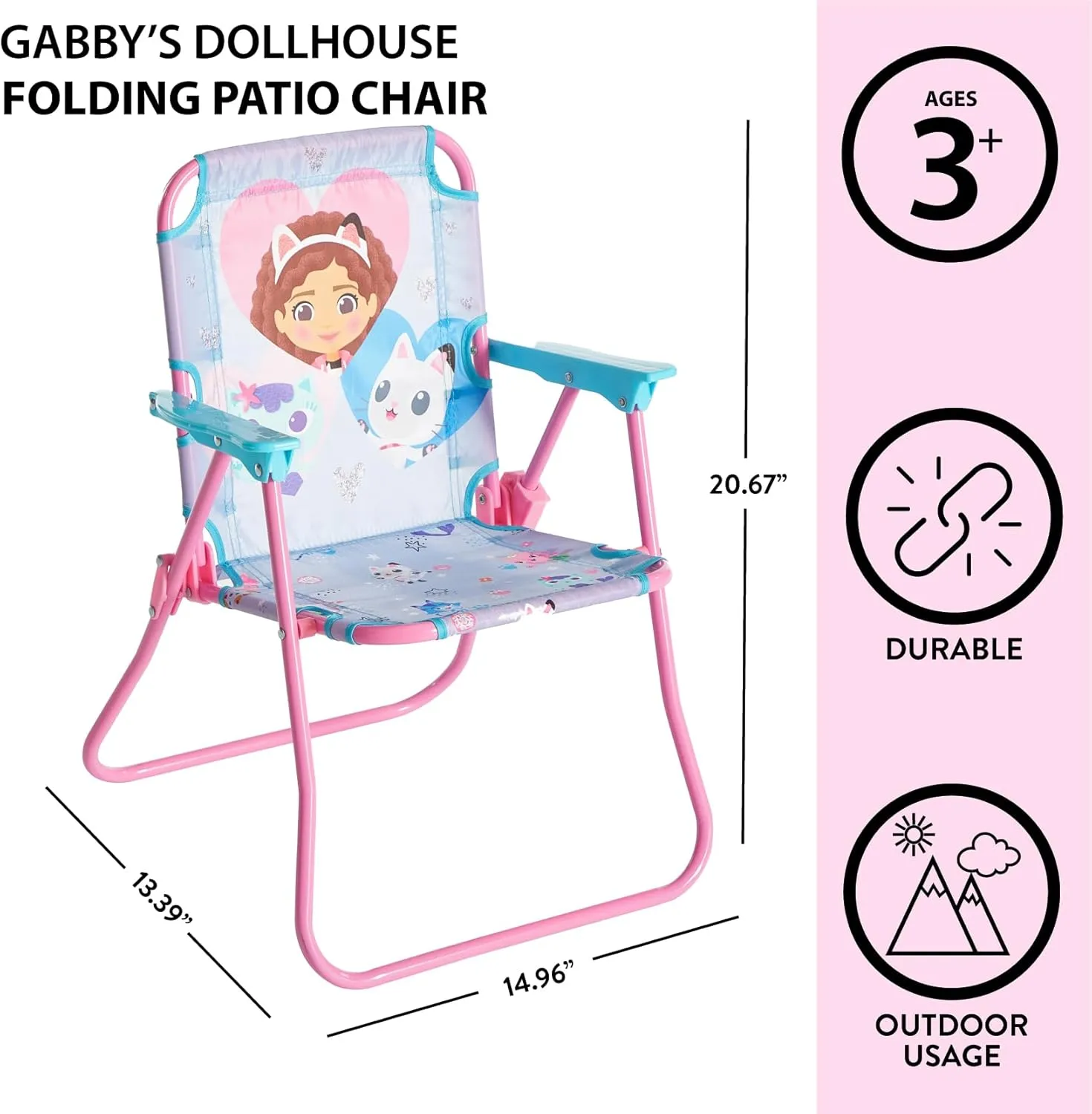 Idea Nuova Gabbys Dollhouse Outdoor Portable Patio Chair with Folding Metal Frame,Ages 3 