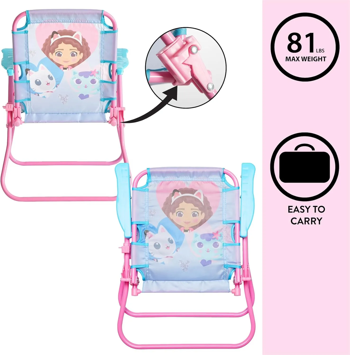 Idea Nuova Gabbys Dollhouse Outdoor Portable Patio Chair with Folding Metal Frame,Ages 3 
