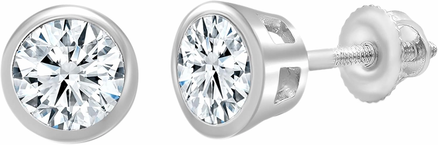 IGI Certified 1.00 Carat (ctw) Round Lab Grown White Diamond Basket Bezel Set Stud Earrings for Women in 14K Solid Gold