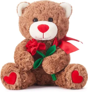 IKASA Bear Stuffed Animal Love Plush Toy with Bow for Valentine,Cute 10.6" Soft Plushie Small Toy,Gifts for Girlfriend (Bear)